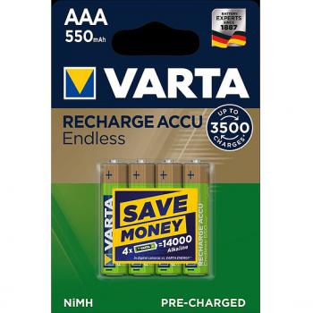 Varta - AAA Micro 550mAh Endless 56663 NiMH 1.2V Akku - 4er Packung x 10
